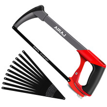 AIRAJ Multifunctional Hacksaw Frame with Adjustable Tension and 10 Saw Blades,Two Sawing Angles (45?/90?) Saw.Multi-Purpose Heavy Duty Hand Handsaw