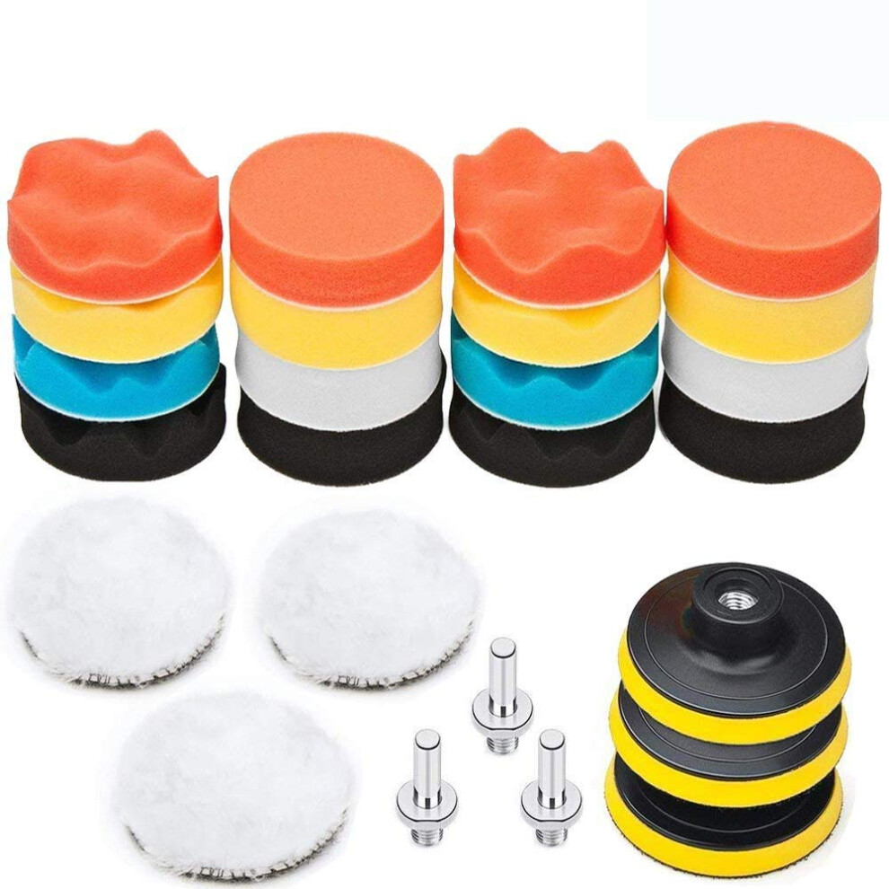Bangshou 25 Pack 3" Polishing Pads, Sponge Buff Pads Set Kit With M10 Drill Adapter, Compound Auto Car Polisher 5051221741093