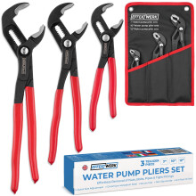 EffektWerk - 3-Piece Water Pump Pliers Set - 18", 25", 30" - Non-Slip Plumbers Wrench, Tongue and Groove Pliers with Adjustable Jaws + Ergonomic