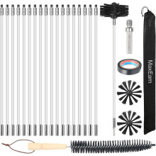 MaxEarn 24Pcs Chimney Cleaning Brush Kit, Chimney Sweep Kit with 18 Flexible Nylon Rods+ 6" Brush Head+ Wood Long Brushes+ Storage Bag, Duct Vent