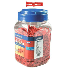 Rawlplug Uno Universal Wall Plugs | Jar of 6 mm RED | Rawl Plugs for Plasterboard Masonry Brick Concrete | Solid Wall Plug Anti Rotation Features |