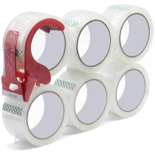 WELSTIK Packaging Tape, Heavy Duty Clear Secure and Sticky Packing Tape for Moving, Parcels Sealing, Shipping, 6 Rolls +1 Dispenser, 50mm x 55m