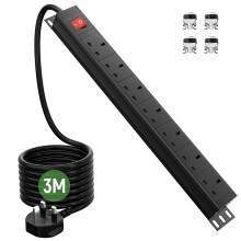 Surge Protected Extension Lead 3M, HANNELORE 7 Way Power Strip with Switch, Power Distribution Unit PDU Rack Mount Power Strip, 13Amp Multi Plug