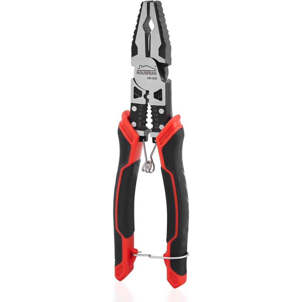 Linemans Pliers, Houseran Combination Pliers With Wire Stripper And Crimper, 8.3 Inch Lineman Plier, Spring Loaded With Safety Lock, 5-In-1 Linesman 5051221742663