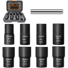 Nut Bolt Extractor Set with Center Punch Bar, Easy Out Lug Nuts Remover Socket Set Tool for Stripped, Damaged, Rounded-Off, Rusted Bolts&Nuts 1/2