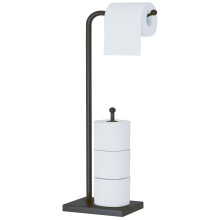 Toilet Paper Holder Stand - Free Standing Bathroom Toilet Paper Holder with Black Finish Tissue and Roll Storage Organizer
