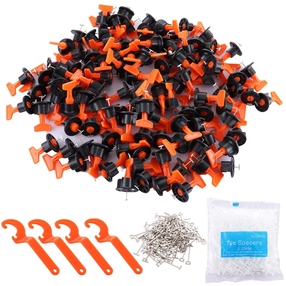 Lolysic Tile Leveling System, 200Pcs Tile Leveler Spacers With 4 Special Wrench, 500Pcs 2Mm (1/12") Spacers, 100Pcs T Needles, Tiles Installation Tool 5051221742519