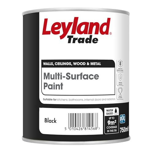 Leyland Trade - Multi Surface Paint - Suitable for 8 Different Surfaces - Black - 750ml 1