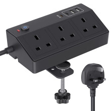 Desk Power Socket with USB C Slots, HAFINO PD 20W Fast Charging Power Station, 2M Extension Lead with USB Slots with Removable Clamp, Desktop Power
