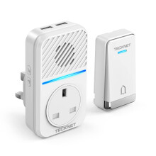 TECKNET 2-in-1 Plug-Through Wireless Doorbell with USB & AC Sockets, Self-Powered Doorbell, Doorbell & Charger in One, Save Your Wall Socket, 1300ft