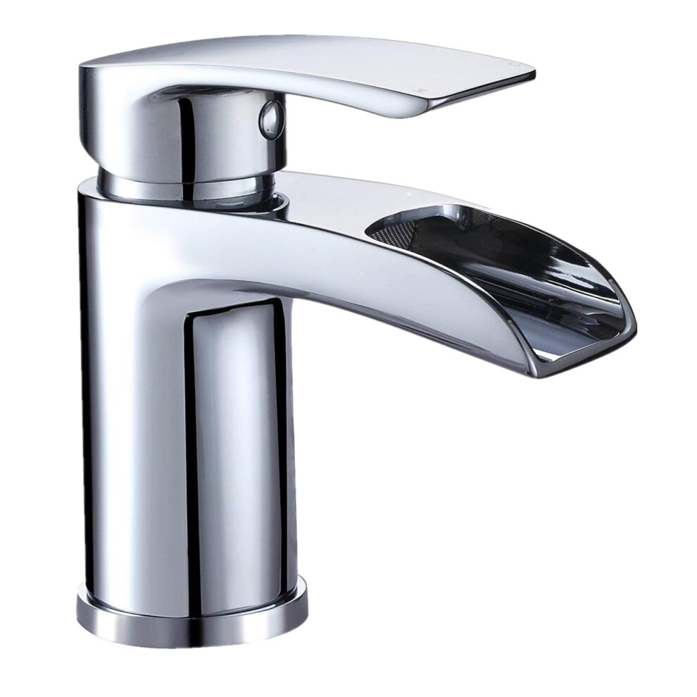 Hapilife Basin Taps Waterfall Mixers Bathroom Sink Mixer Tap With Semi-Open Spout, Single Lever Mono Basin Mixer Tap For Bathroom, Cloakroom, Brass 5051222385807