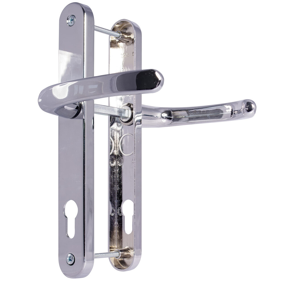Upvc Door Handles - Polished Chrome - Lever/Lever - 92Mm Pz (Centres) - 210Mm Screw To Screw - Backplate 242Mm X 34Mm - Upvc Door Handle - External 5051221748153