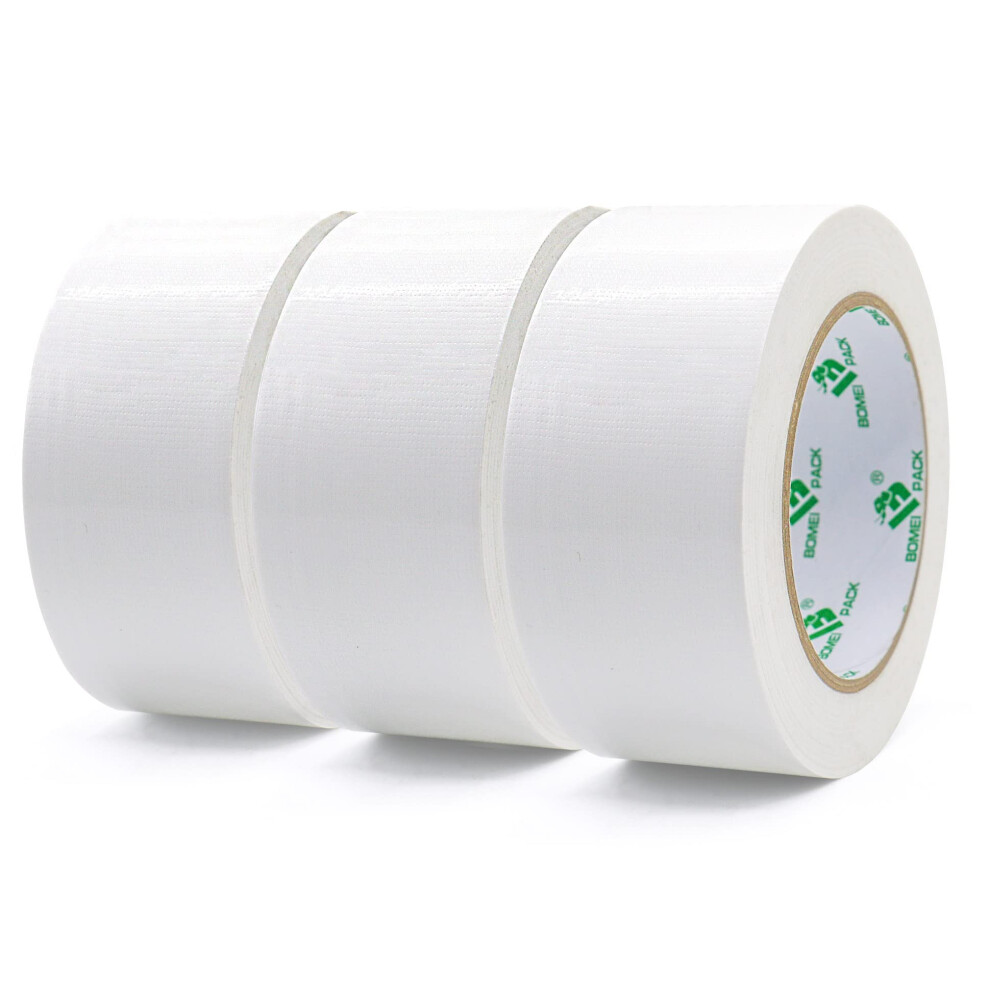 Bomei Pack White Duct Tape 3 Rolls Reinforced Waterproof Heavy Duty 48Mm X 30M Cloth Gaffer Tape For Repairing,Sealing,Bundling,Strapping 5051222389225