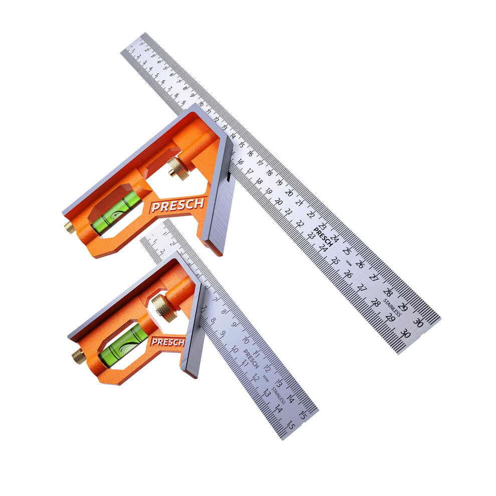 Presch Combination Square Set - 150Mm & 300Mm Metric - Two Accurate Metal Carpenters Tools With Ruler - Precisely Finished Measuring Tool ? Try 5051222379943