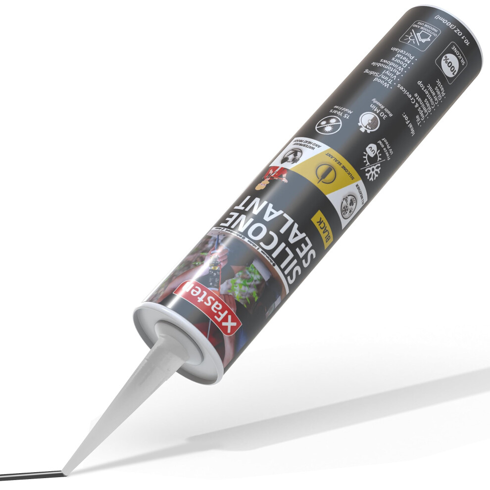 Xfasten Silicone Sealant Waterproof Black Cartridge, 10.1 Oz (Single Pack) Black Caulking Silicone Adhesive Sealant Cartridge For Rv, General Use, 5051221748887