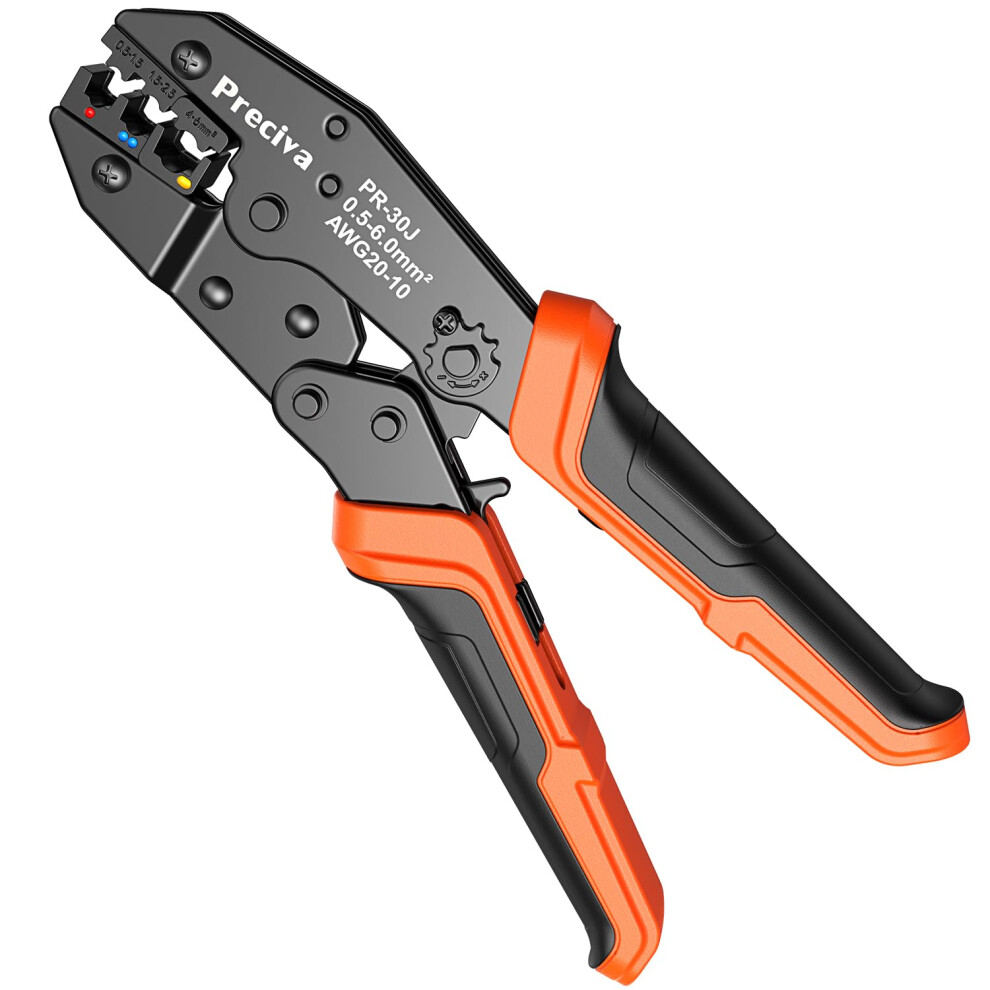 Ratchet Crimping Plier, Preciva Insulated Wire Terminal Crimp Tool, Awg20-10 (0.5-1.5Mm?) (1.5-2.5Mm?) (4-6Mm?), Electrical Crimper Pliers For 5051221750866