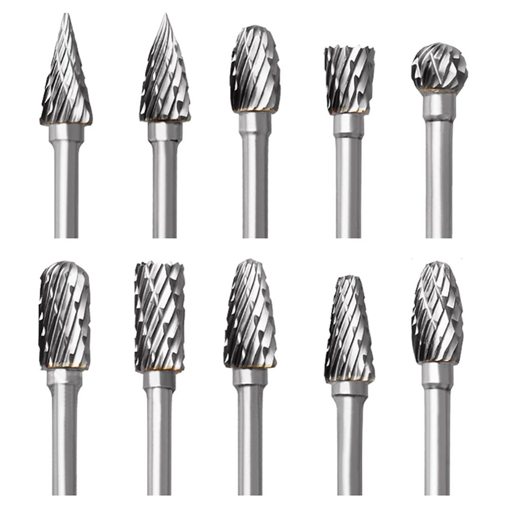 Tungsten Carbide Rotary Burr Set For Dremel, 10Pcs Carbide Double Cut Carving Burr Bits With 1/8? Shank Rotary Tool Accessories For Woodworking, 5051221747293