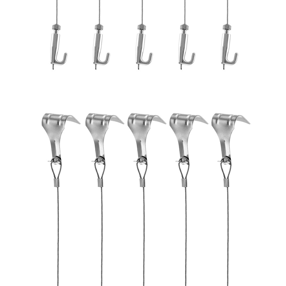 Qwork Picture Hanging Wire Kit, 2M ? ?1.5Mm Stainless Steel With Wire Adjustable Hook And Rail Moulding Hook, Hold Up To 40 Kg (5 Pcs) 5051221747163