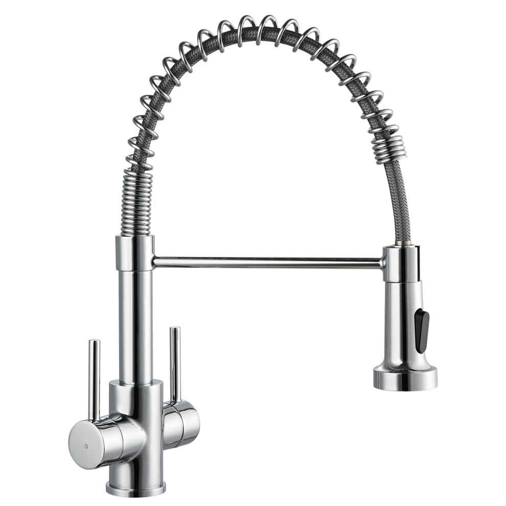 Peppermint Kitchen Taps With Pull Out Spray Dual Lever Kitchen Tap Chrome Sink Mixer Tap Spring Pull Down Faucet With Dual Function Sprayer Brass 360? 5051222385791