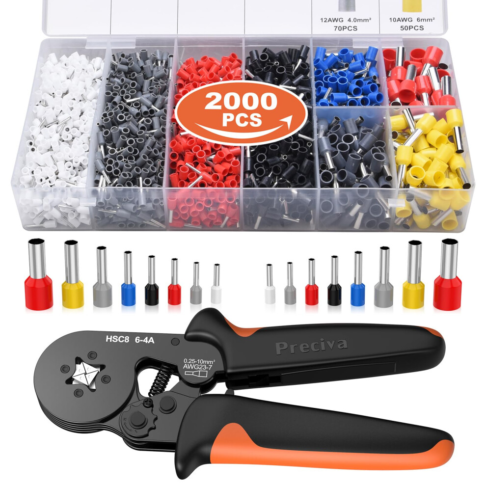Crimping Tool Set & 2000 Ferrules, Preciva 0.25-10Mm? / Awg23-7 Self-Adjusting Wire Crimper, Ratchet Design With Crimp Connectors For Household & 5051222389737