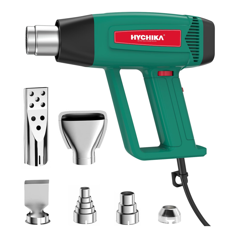 Hychika Professional Heat Gun, 60?- 600? Stepless Variable Temp, 1800W Pure Copper Motor, 1.5S Fast Heating, Overload Protection, 6 Nozzles For Paint 5051222376041