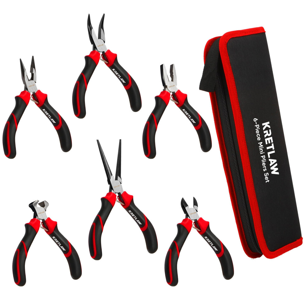 Kretlaw Mini Pliers Set 6Pcs - Needle Nose, Long Nose, Bent Nose, Diagonal, End Cutting And Linesman For Diy, Electronic Repairing & Jewelry With 5051221747644