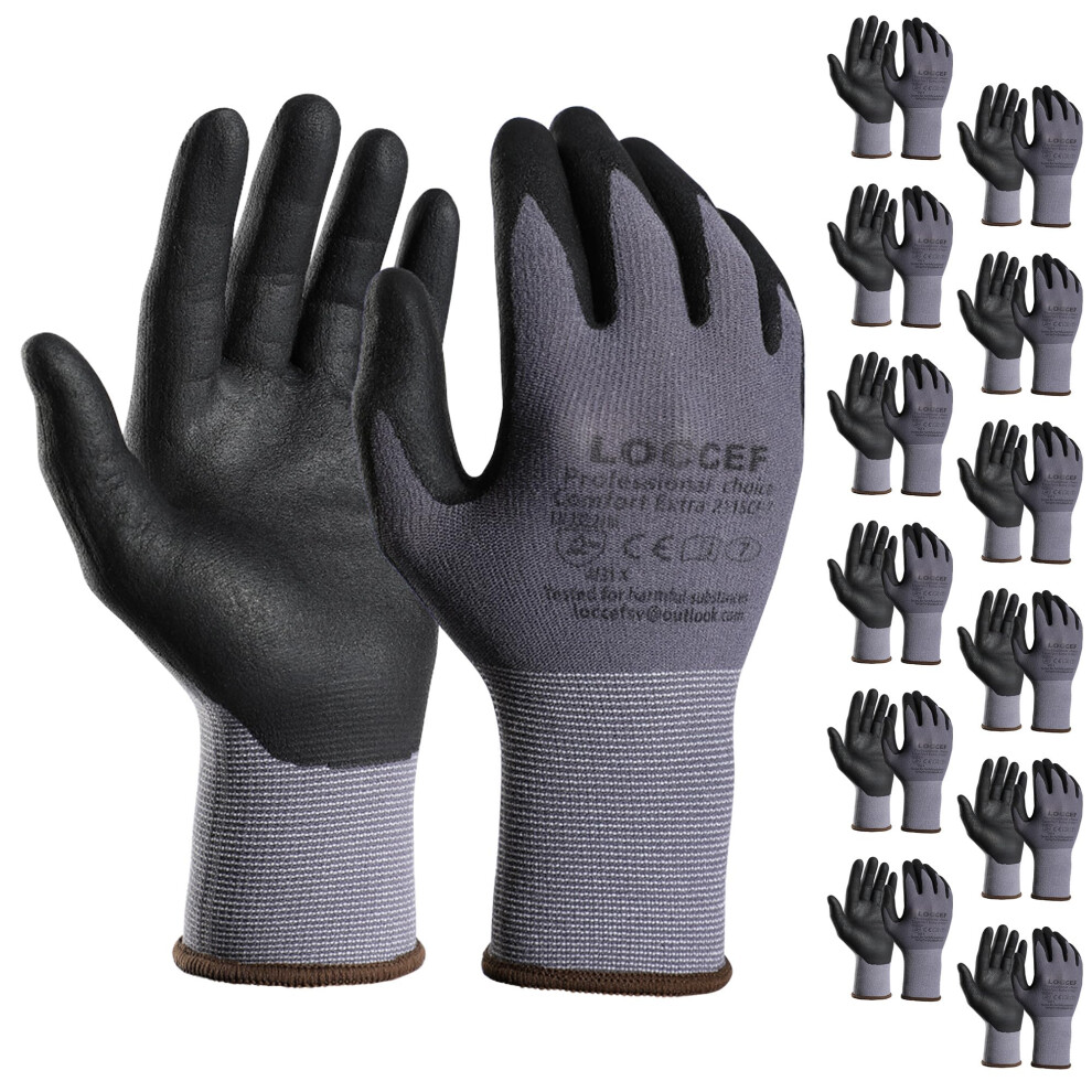Loccef Safety Work Gloves Microfoam Nitrile Coated-12 Pairs,Seamless Knit Nylon, Home Improvement,Micro-Foam Gloves (9/L, Grey-12 Pairs) 5051221748627
