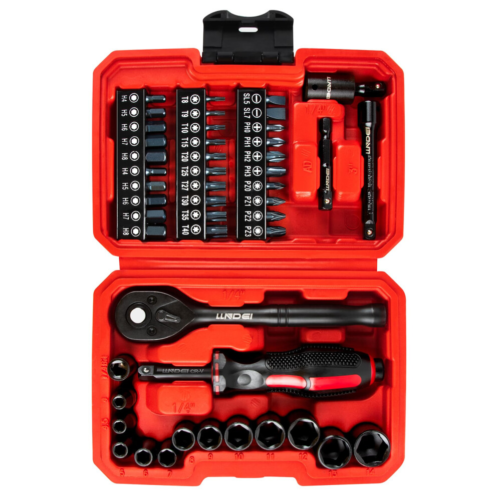 Photos - Tool Kit LLNDEI 48 Piece 1/4 Inch Mini Socket Ratchet Wrench Set, Metric Shallow Socket  6-Point,with 72 Teeth Mini Ratchetin(4-14mm)