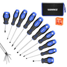 SORAKO 11 PCS Magnetic Screwdriver Set,5 Phillips Screwdrivers and 5 Flat Head Screwdrivers,Made of Heavy-Duty Chrome Vanadium Steel with 2-in-1