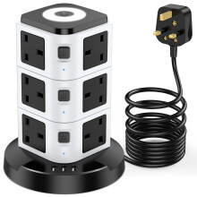 Tower Extension Lead with USB Slots, Acodot 12 Way Multi Plug 1.8m Extension Cable, 3 USB Slots, Surge Protection Extension Lead with Night Light for