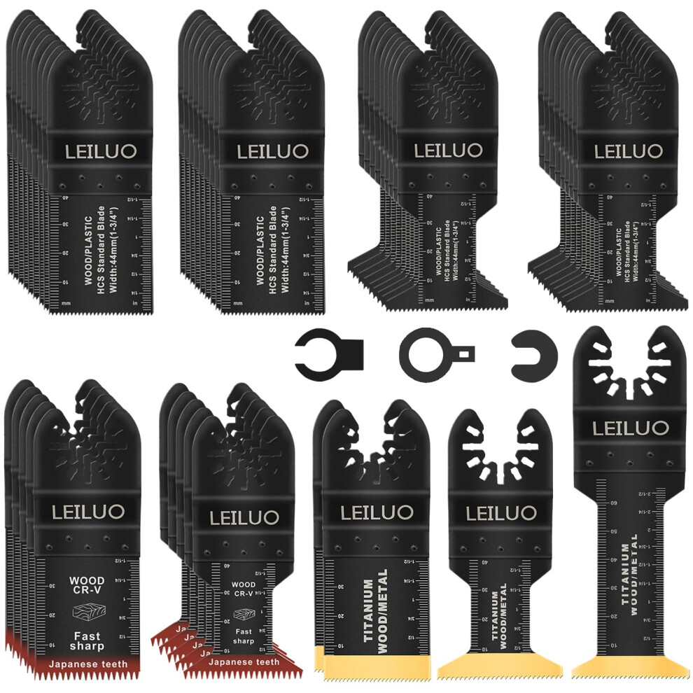 Leiluo 50 Pcs Titanium Multitool Blades Kits For Wood Nails Drywall Cutting Universal Oscillating Tool Accessories With Storage Bag Compatible With 5051221748863