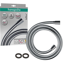 Hansgrohe Isiflex - universal fit shower hose 1.60 m, tangle free, flexible shower head hose anti-kink, incl. sealing rings, chrome, 28276000