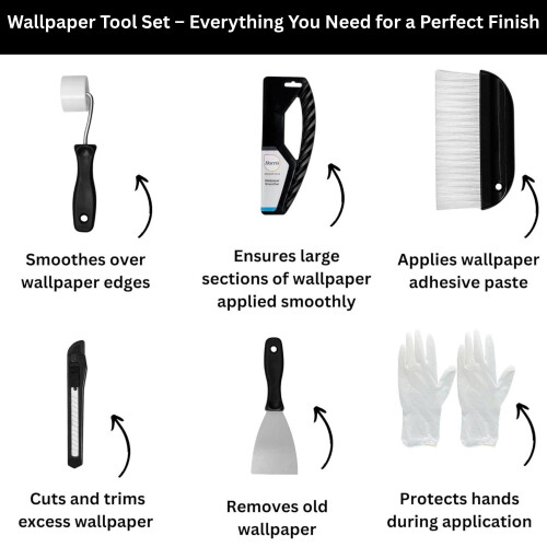 Wallpaper Paste Kit - Includes 10 Roll Adhesive Paste and Wallpaper Kit Containing Smoother, Roller, Hanging Brush, Scraper, Trimmer and Gloves 1