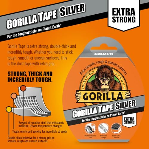 Gorilla Gorilla 3044900 Polymer Cloth Tape Silver 48mm x 32m 2