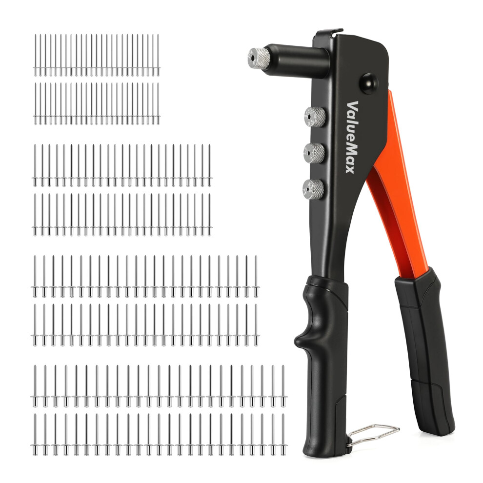 Valuemax 4-In-1 Rivet Gun Set With 200 Rivets, Pop Riveter With 4 Sizes Interchangeable Nosepieces 3/32"(2.4Mm), 1/8"(3.2Mm), 5/32"(4.0Mm), 5051222395691