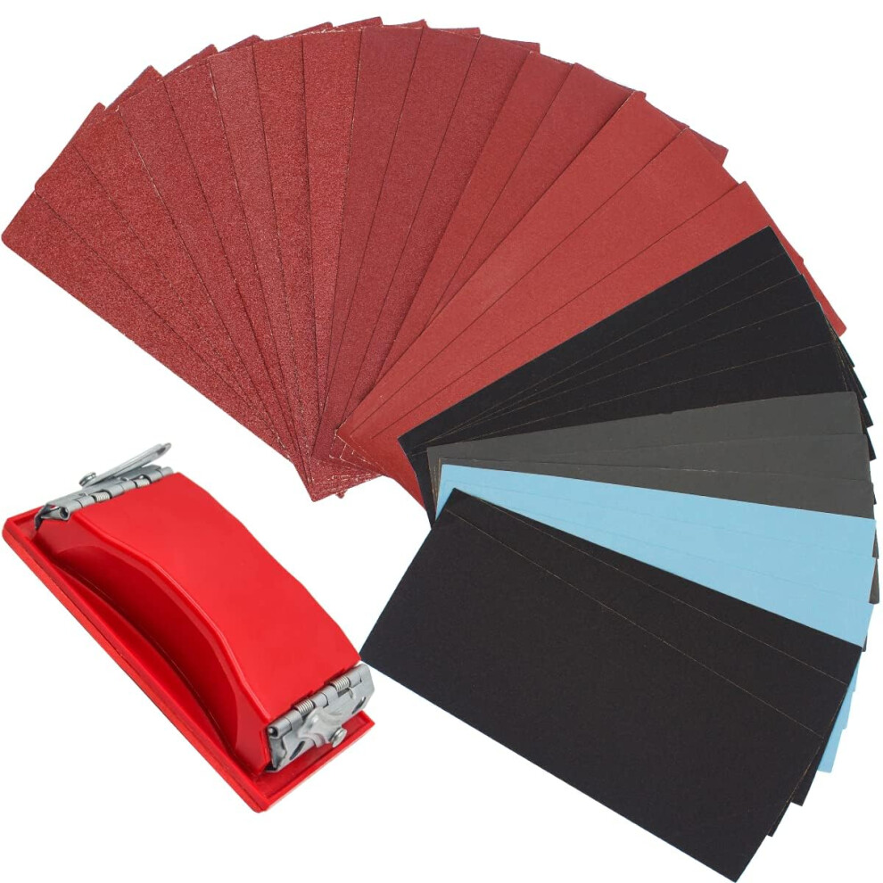 Senmaitools Sandpaper 40 To 5000 Grits. 45-Sheets Sand Paper With Hand Sanding Block, Assorted Grit Wet And Dry Waterproof Sandpaper For Wood And 5051221754192