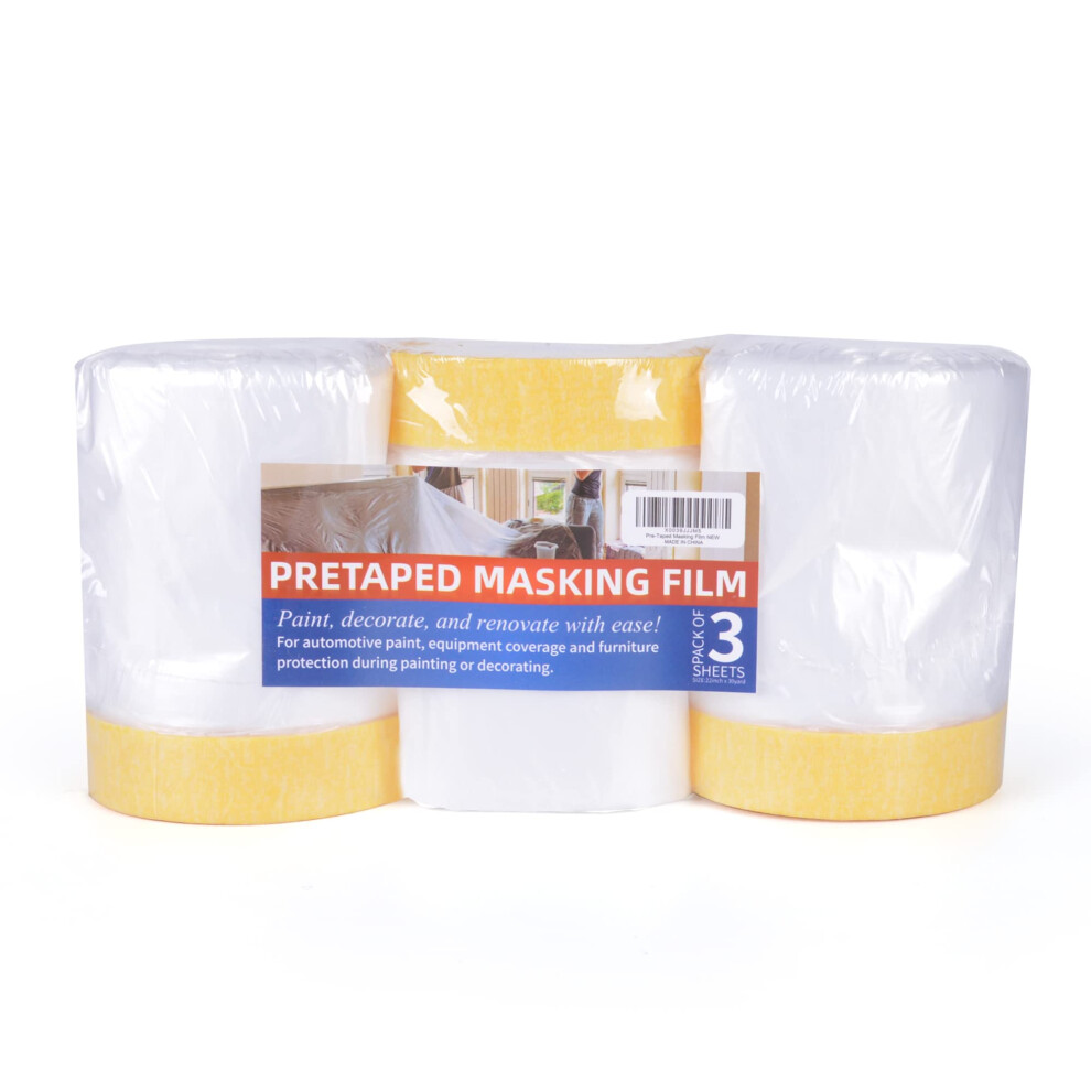 Tapebear Pre-Taped Masking Film, Tape And Drape, Plastic Dust Sheeting Roll, Self-Adhesive Painters Masking Tape Cover, For Appliance And Furniture, 5051221755236