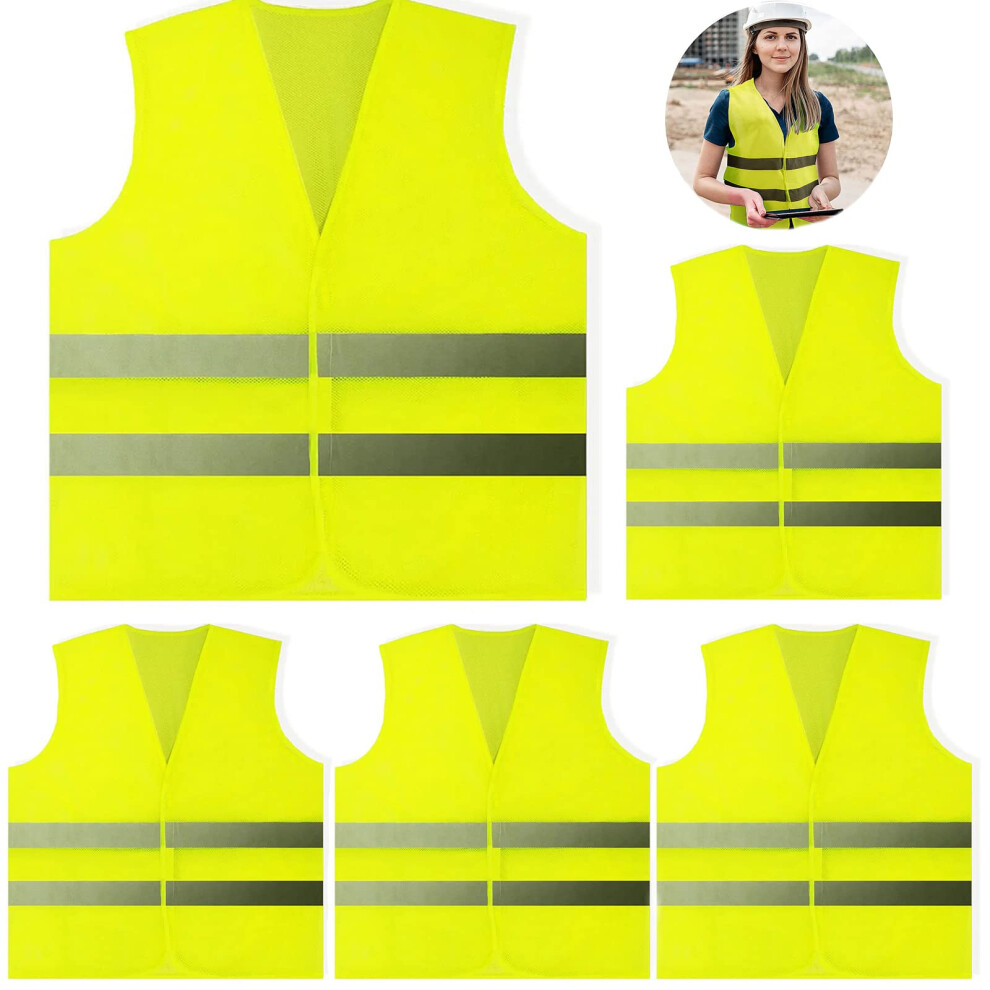 5 Pack Hi Vis Vests,Safety Vest,Standard Size Reflective High Visibility Vests,Unisex Hi Vis Jacket For Traffic Work, Running, Surveyor And Security 5051221756608
