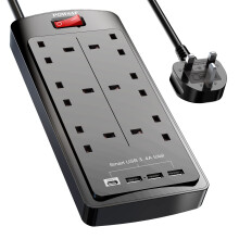 POWSAF 6 Way Extension Lead with 4 USB Slots (3.4A, 1 Type C and 3 USB-A Ports),Power Strip Extension Cord with 6 Plug Extension Socket and 2M