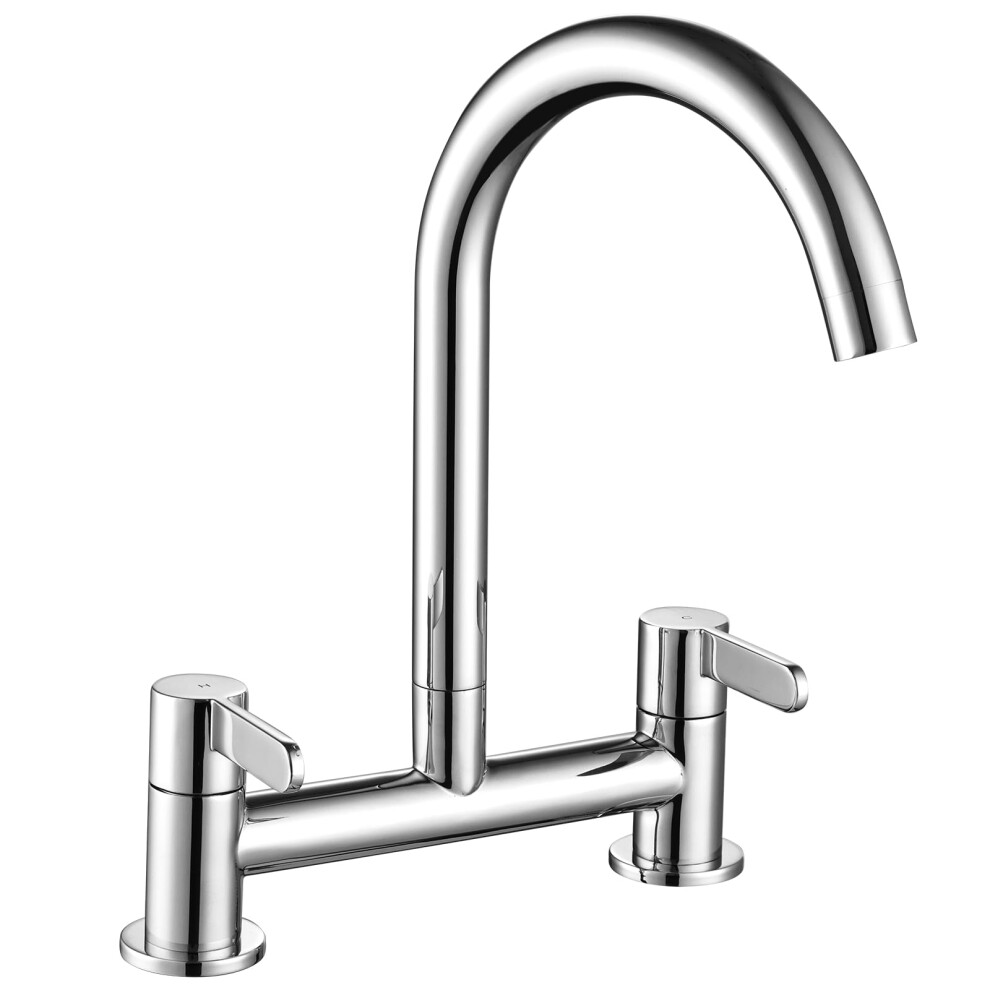 Peppermint Kitchen Mixer Taps 2 Hole Bridge Mixer Tap Kitchen Sink Chrome Dual Lever 180Mm Taps Mixers Two Hole Deck Mounted Traditional Brass Faucet 5051222377086