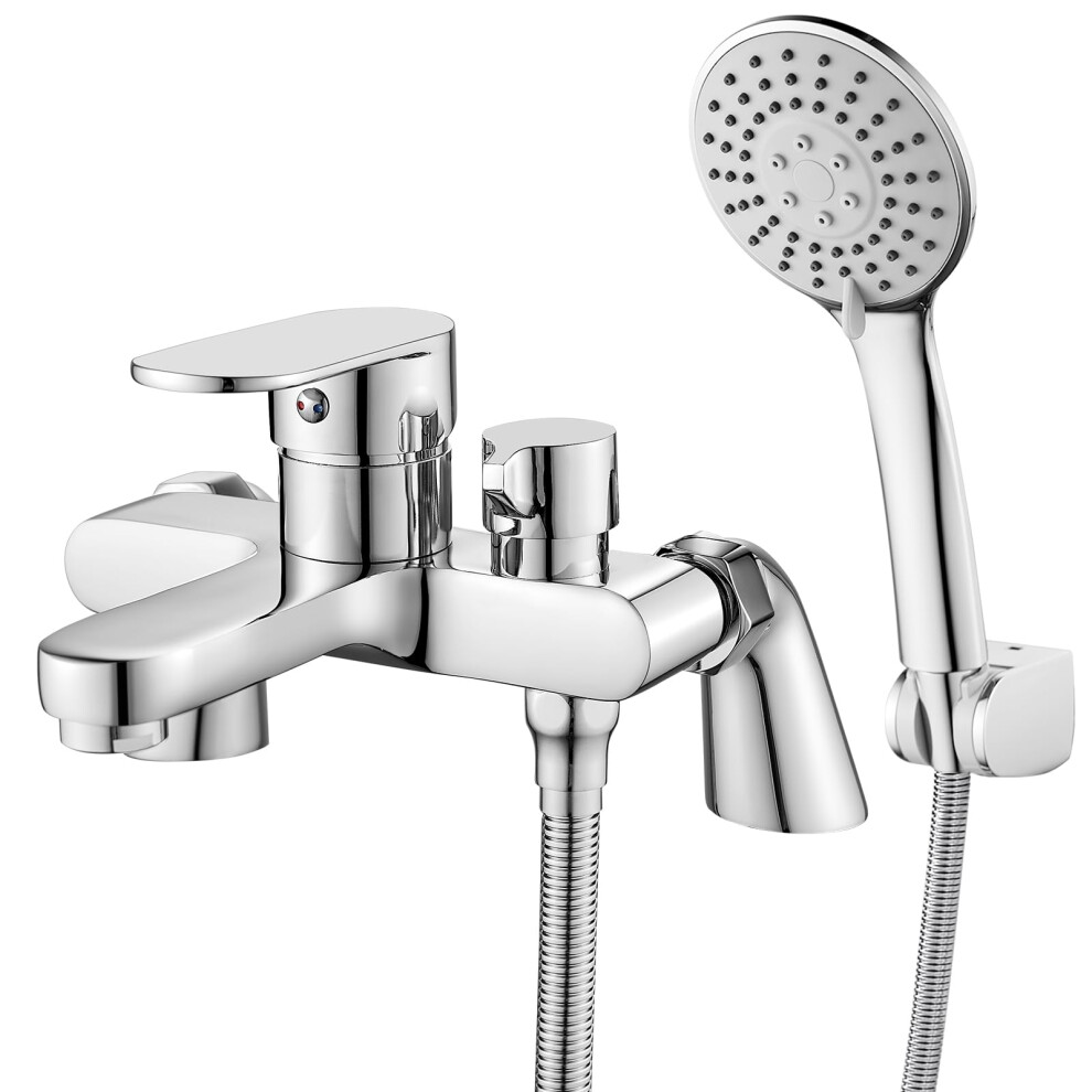 Bath Taps With Shower Attachment Bath Mixer Taps With Shower Head Modern Single Lever Bathroom Mixer Tap Deck Mounted Tub Tap Set 180Mm Chrome Brass,3 5051222389843