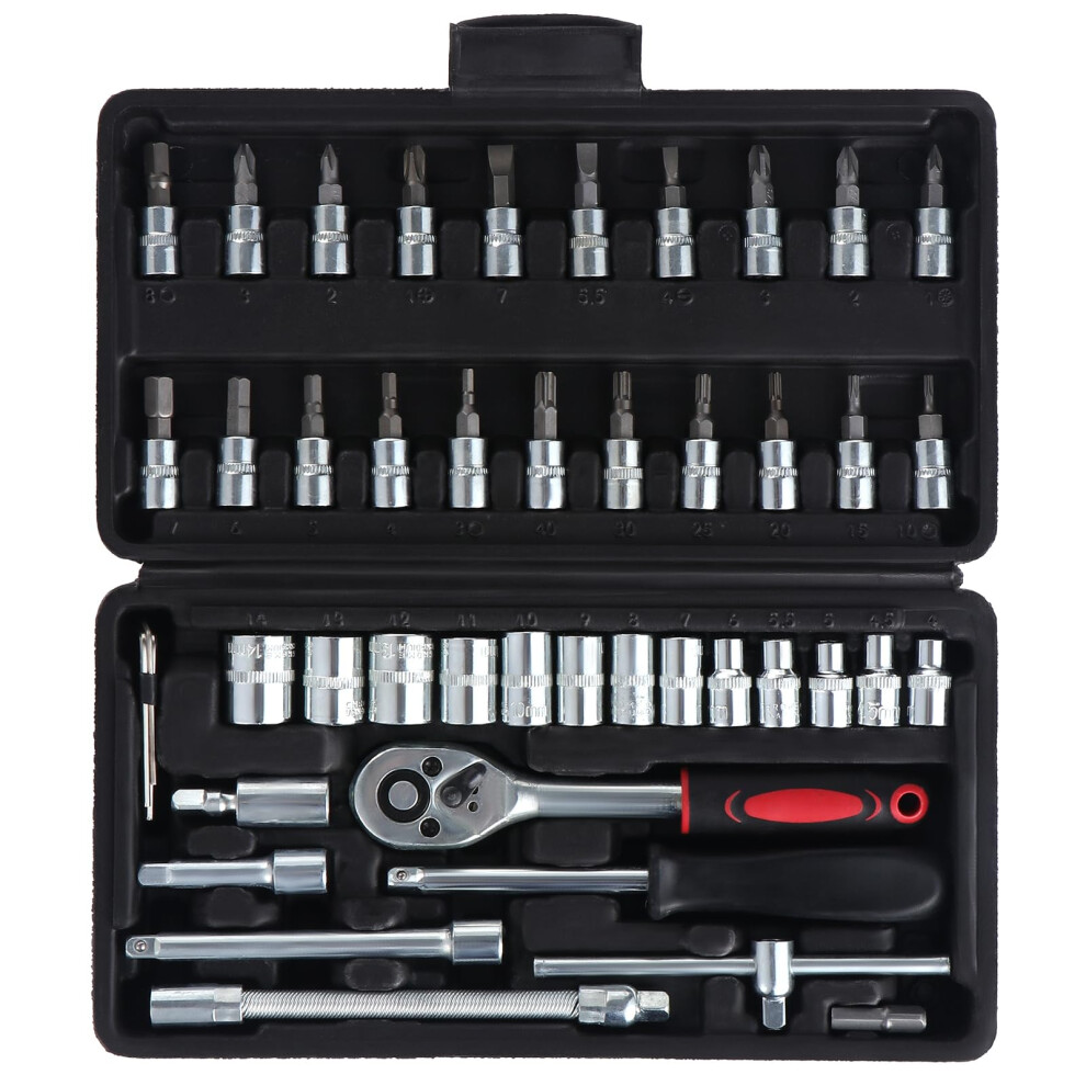 Wimas 46Pcs Socket Wrench Set, Ratchet Socket Set, Metric Drive Socket Wrench Ratchet Tools Kit, Screwdriver Bits Auto Vehicle Repair Tool 1/4 Inch 5051222389799