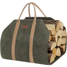 ZORMY Waxed Canvas Log Carrier Tote Bag, Extra Large Durable Firewood Holder with Handles and Shoulder Strap, Heavy Duty Wood Carrying Bag for