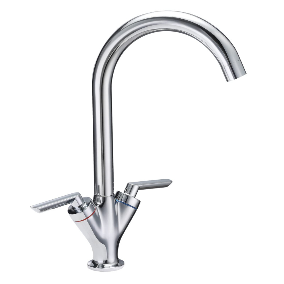 Funime? Kitchen Sink Mixer Taps Monobloc Swivel Spout Chrome Brass Dual Lever With Hoses Traditional Kitchen Mixer Taps 1 Hole 5051222396896