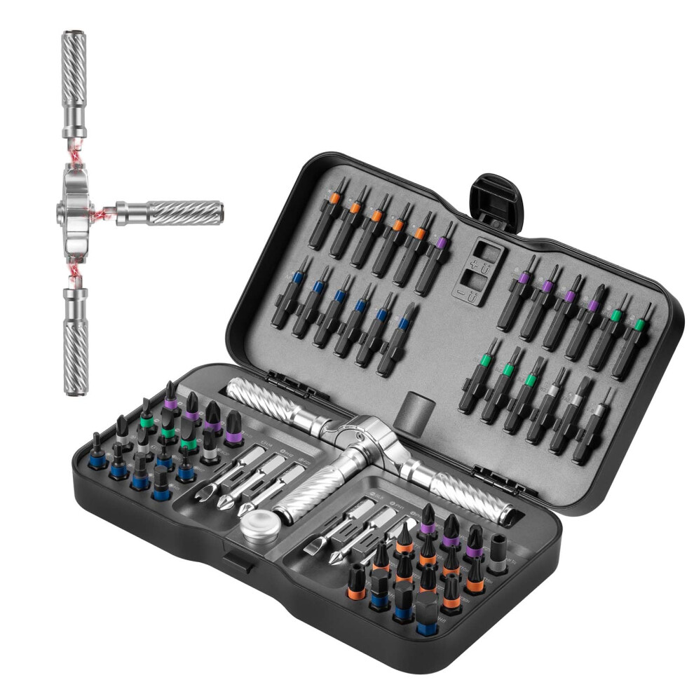 Vman Ratchet Screwdriver Set, 66 In 1 Magnetic Screwdriver Sets, S2 Steel Bits, Diy Combination Flexible Shaft, Suitable For Furniture Assembly, 5051222390511