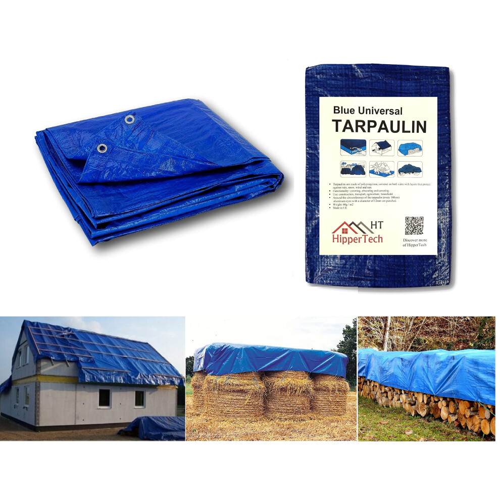 Tarpaulin Hippertech? 4M X 5M / 13Ft X 16Ft Blue Waterproof Tarpaulin - Tarp Sheet Cover - Woven Polyethylene And Laminated 4M X 5M = 20M? (13Ft X 5051221760933