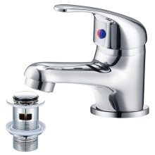 WasserRhythm Bathroom Sink Taps with Pop up Waste Mono Basin Taps Single Lever Chrome Hot and Cold Mixer Tap