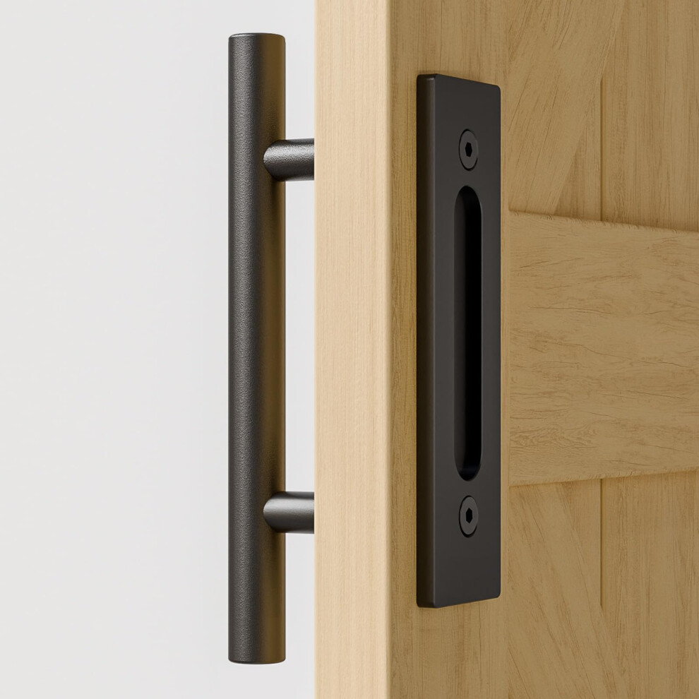 Tsmst 24Cm Sliding Door Handle Double Sided Barn Door Handle Embedded Invisible Alloy Steel Frosted Black 5051222394342