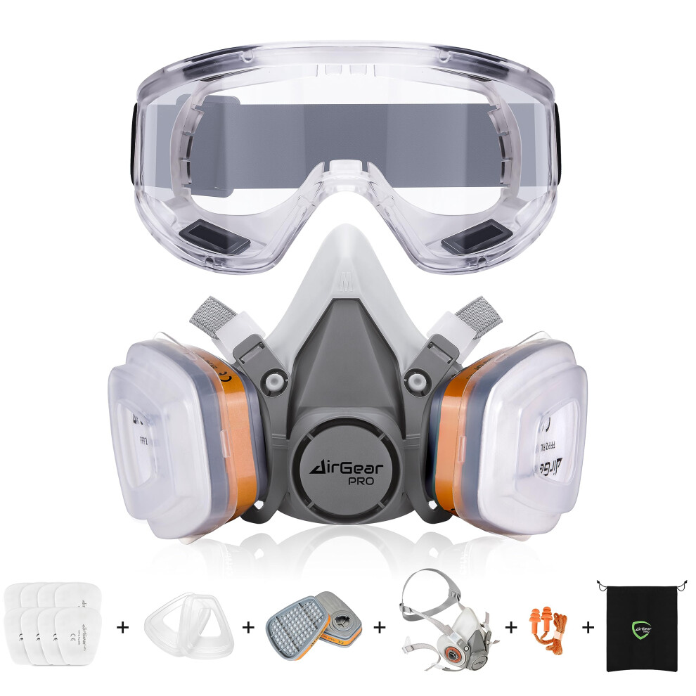 Airgearpro G-500 Reusable Respirator Mask With A1p2 Filters And Safety Goggles | Anti-Dust Gas Mask Ideal For Spray Painting, Sanding, Pesticide 5051221759371