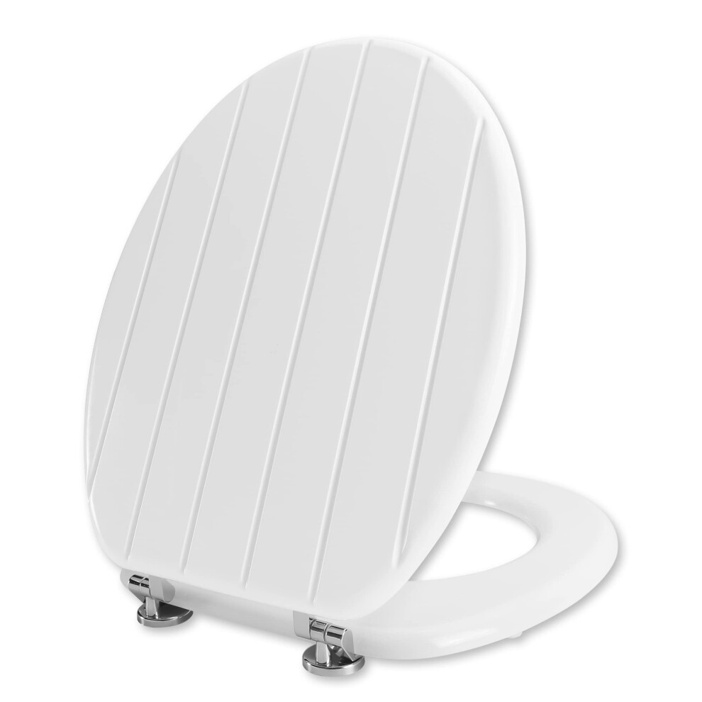 Angel Shield White Wooden Toilet Seat Antibacterial Adjustable Hinges Toilet Seat Fits Never Slips For Bathroom (Classic, White) 5051222391372